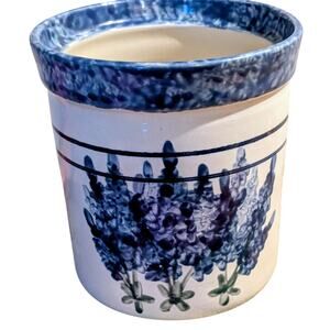 Heavy Blue Green Unsigned Spongeware Pottery Crock